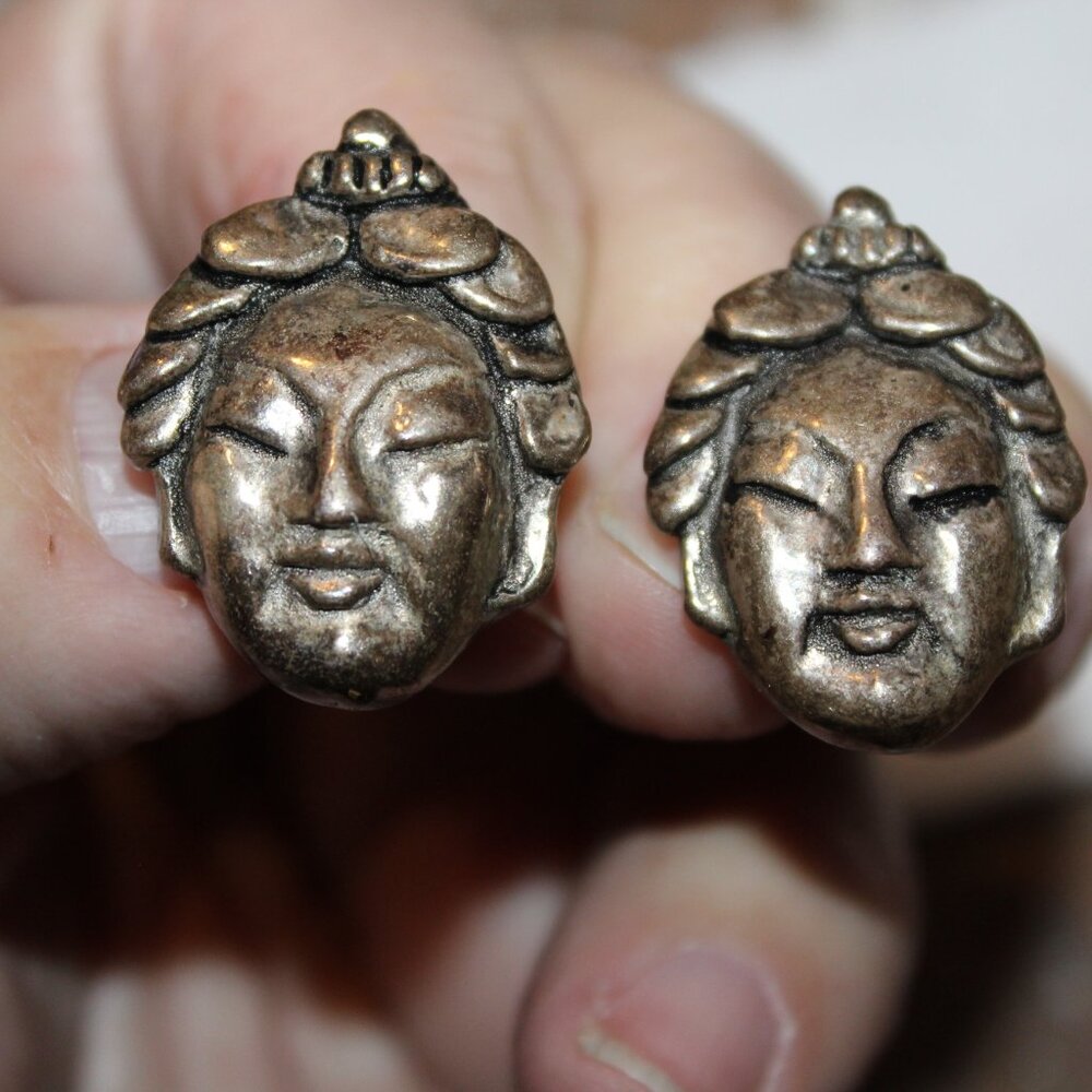 Vintage 1980s  Buddha Head Screw Back Earrings